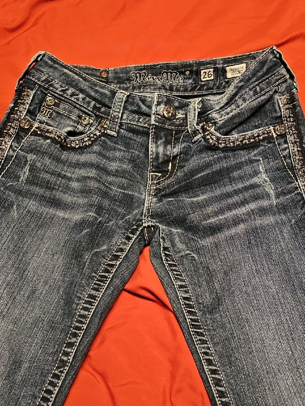 Miss Me Women's Distressed Embellished Skinny Jeans - Blue Denim
